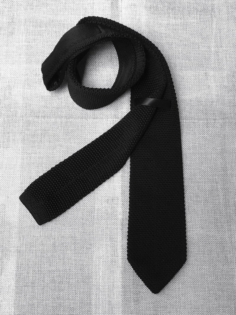 Ctskyte Men Boys Black Knitted Neck Tie Accessory Narrow Funeral Necktie for Husband BF - Image 3